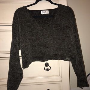 LF army green chenille sweater
